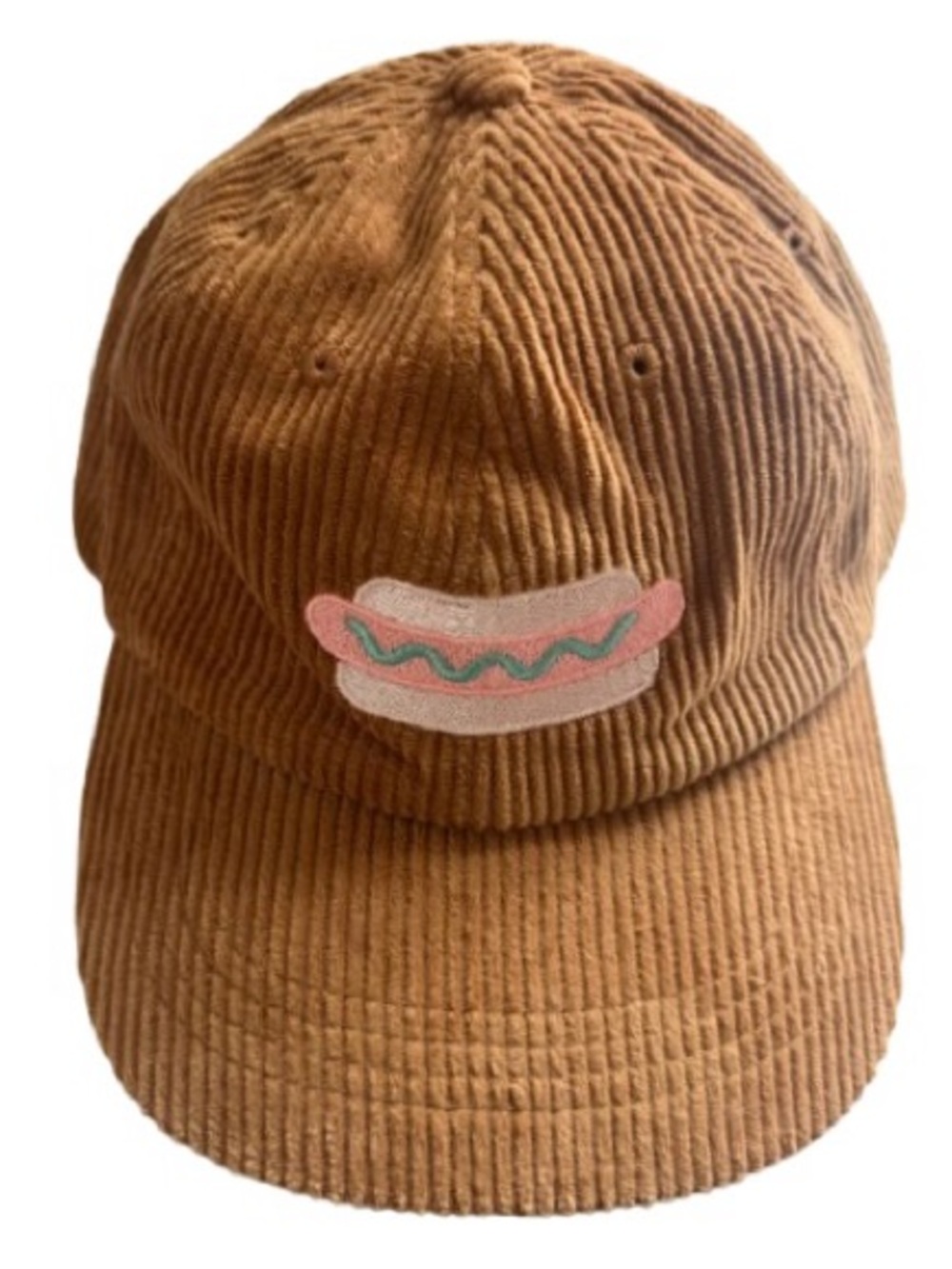 Weld MFG Corduroy Hot Dog Embroidered Hat Cotton Tan Brown
